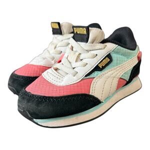 PUMA Girls Tennis Shoes Pink Black Teal Gently Used 7C Youth Child Size Slip-on